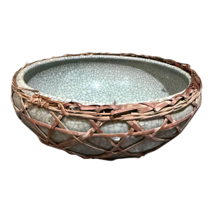 Ceramic Bowl Chinese Celadon Ware Crackle Glaze Mid-Century Modern