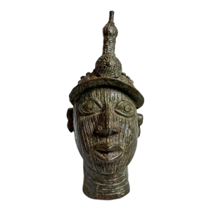 Old Antique African Bronze Nigeria Edo Ife Head Sculpture