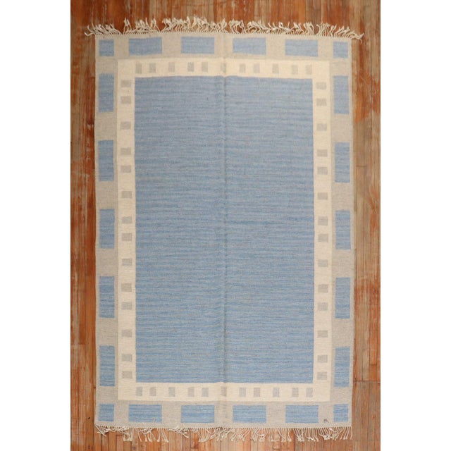 Vintage Zabihi Collection Abstract Swedish Kilim Signed by MA - 6'6" x 10'3" For Sale - Image 10 of 10