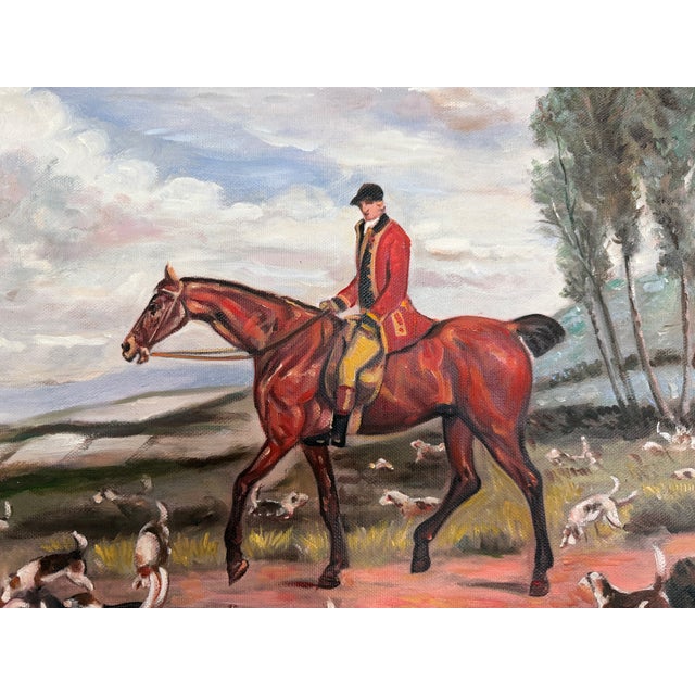 Fox Hunt Oil Painting Equestrian Scene With Horses and Hounds, Landscape For Sale - Image 11 of 11