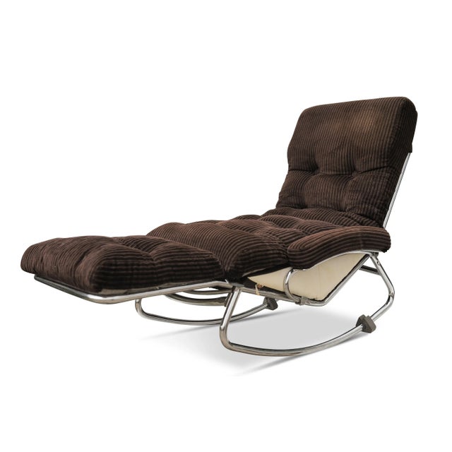 Brown French Tubular Rocking Chair with Chrome Frame from Lama, 1970s For Sale - Image 8 of 8