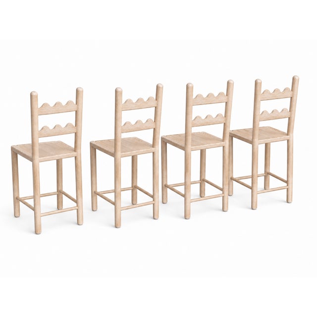 Set of 4 Country French Counter Stools With Custom Antique Natural Cerused Oak. For Sale - Image 4 of 5