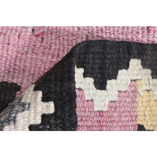 Tribal 1970s Turkish Oushak Handmade Wool Cotton Pink Runner Rug For Sale - Image 3 of 11