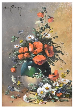 Amédée De Caranza, Poppies Still Life, 1880, Oil on Canvas, Framed