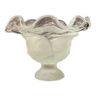 Viking Glass Epic Leaf Satin Ruffled Rim Candy Dish Compote For Sale