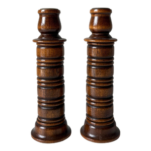 Dark Oak Wood Candlestick Holders: A Pair
