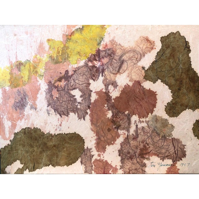 Taro Yamamoto, New York School Abstract Expressionist Mixed Media Painting Handmade Paper Board, 1957 For Sale