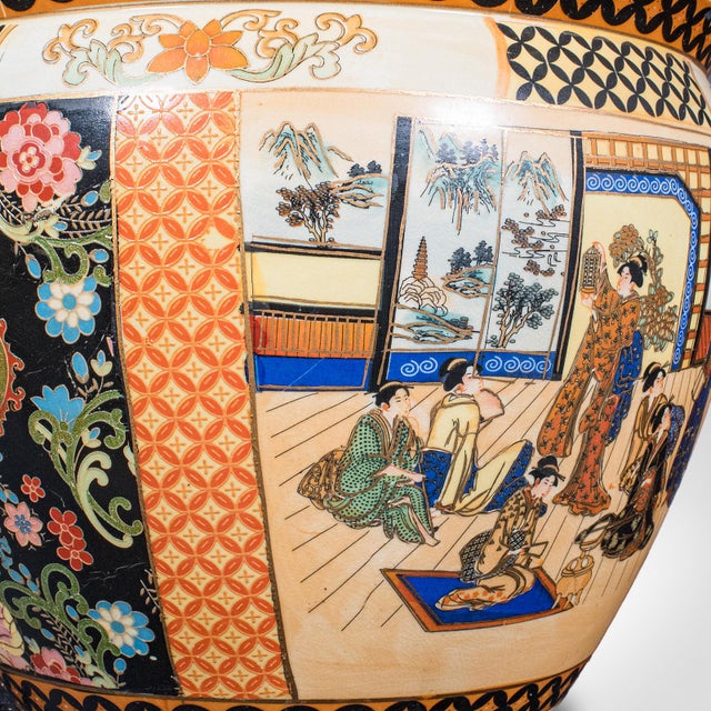 Vintage Planter on Stand Duo, Japanese, Ceramic Fishbowl Jardiniere, Art Deco For Sale - Image 10 of 12