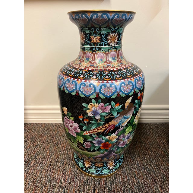 Metal Antique Asian Cloisonné Floor Vase For Sale - Image 7 of 8