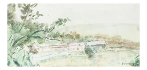 Landscape - Original Watercolor by S. Goldberg - Mid 20th Century Mid 20th Century