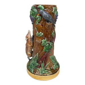 19th Century Rare Victorian Majolica Fox & Crow Trunk Vase Minton