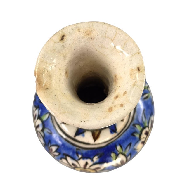 Antique West Asian Polychrome Ceramic Vase with Bird and Floral Decoration, 1900 For Sale - Image 6 of 13
