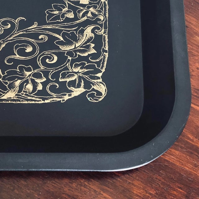 Metal Late 20th Century Black & Gold Tole Tray For Sale - Image 7 of 11
