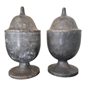 Pair of Solid Black Marble Covered Vessels