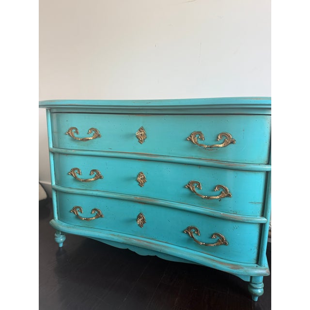 French French Louis XIV Style Turquoise Chest of Drawers Attributed to Moissonnier For Sale - Image 3 of 6