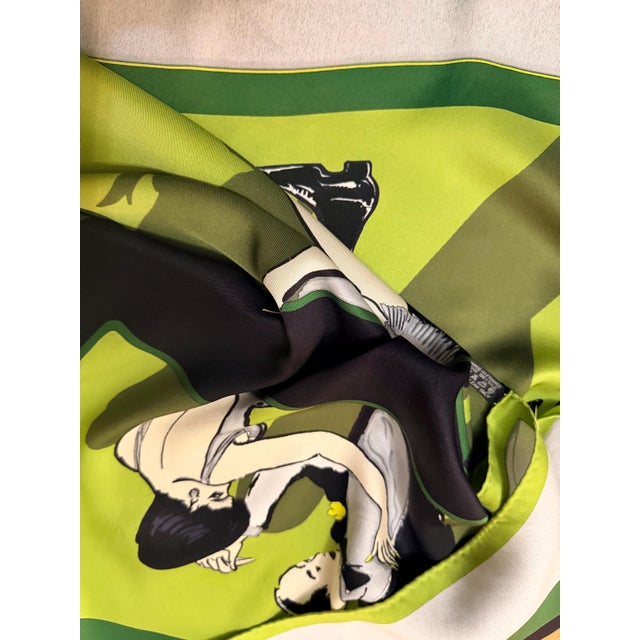 Green HERMÈS SWINGING saint-GERMAIN Silk Scarf designed by Jean Louis Clerc and Anamorphee 2007 For Sale - Image 8 of 10