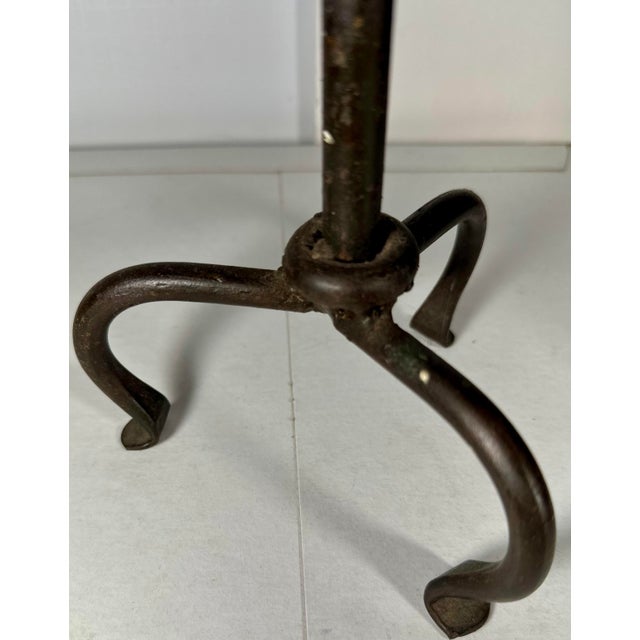 Late 18th Century Antique Hand-Forged Wrought Iron Tripod Candle Holder. For Sale - Image 5 of 12