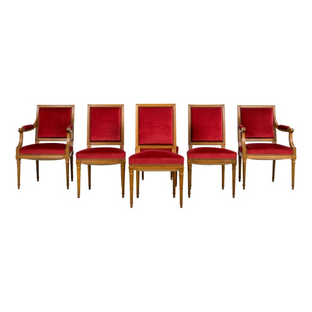French Louis XVI Style Dining Chairs W/ Red Velvet - Set of 6 For Sale