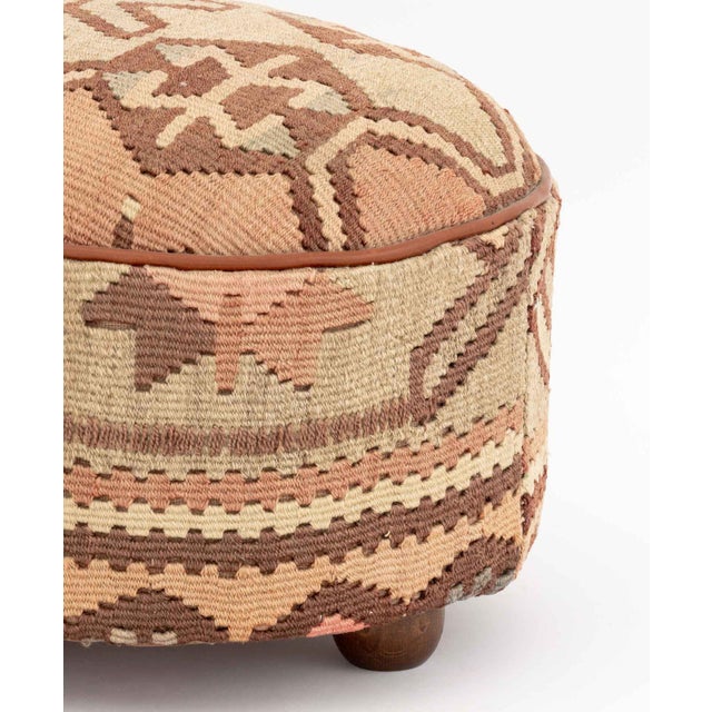 Tan Oval Kilim Upholstered Footstool For Sale - Image 8 of 8