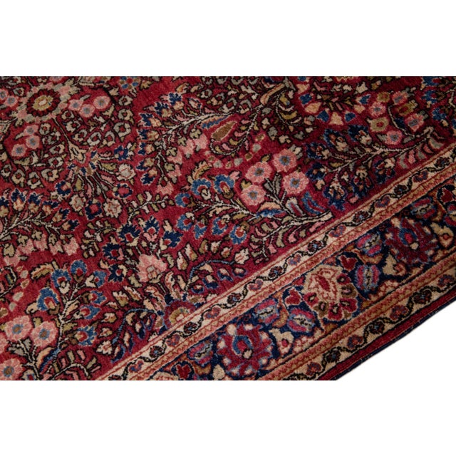 Red Antique Sarouk Farahan Persian Scatter Wool Rug For Sale - Image 4 of 9
