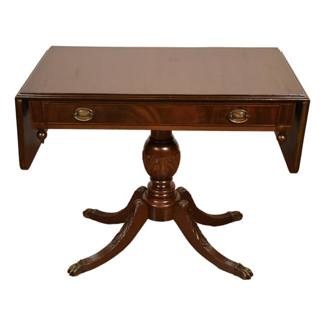 1930s English Regency Style Mahogany Drop-Leaf Pembroke Table / Sofa Table For Sale