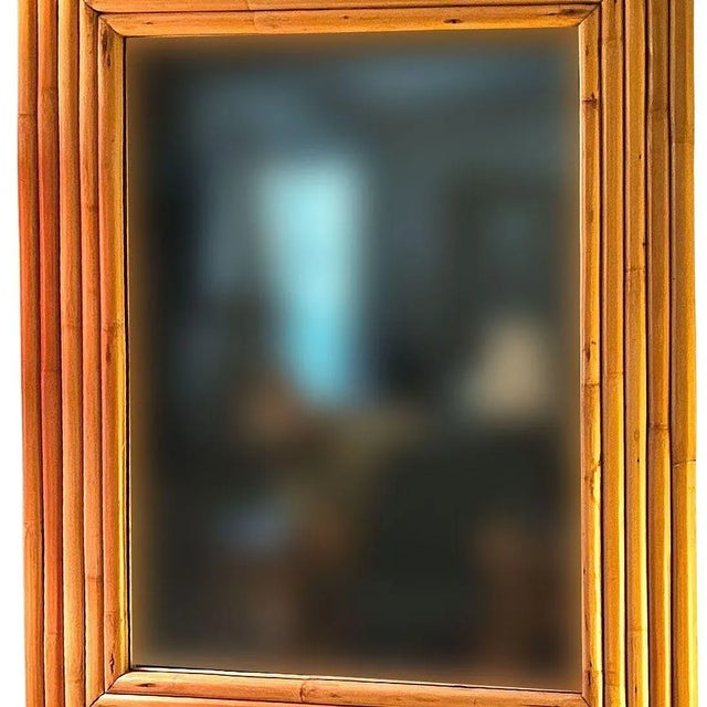 Restored MCM 1948 Five-Strand 40" Rattan Wall Mirror by Tropical Sun Rattan Co For Sale - Image 4 of 6