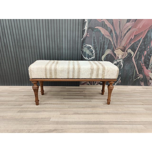 Details SIZE: 12"D x 36"W x 18"H (with legs) – 30D x 90W x 45H cm TYPE: Handmade Ottoman Bench CONDITION: is good....