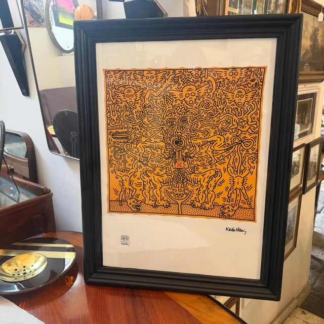 Canary Yellow 21st Century Keith Haring Pop Art Framed 63/150 Untitled Lithography For Sale - Image 8 of 14