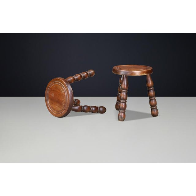 Brown French Beech Stools in the style of Charles Dudouyt, 1940s, Set of 2 For Sale - Image 8 of 9