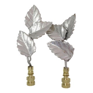 Vintage Italian Tole Leaf Lamp Finials, Florentine Silver & Gold, Pair by C. Damien Fox For Sale