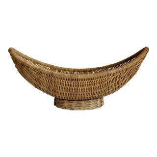 1960s Woven Wicker Canoe-Shaped Basket For Sale