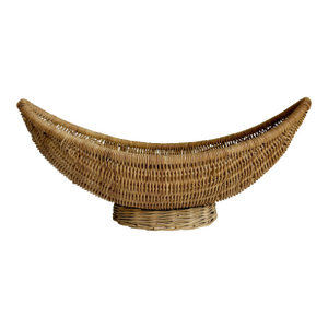 1960s Woven Wicker Canoe-Shaped Basket
