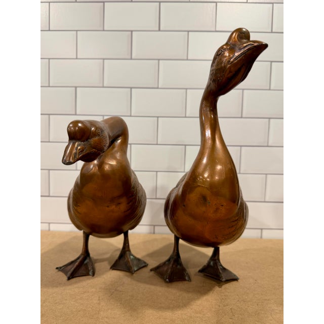 Metal Vintage Pair of Large Copper Geese For Sale - Image 7 of 15