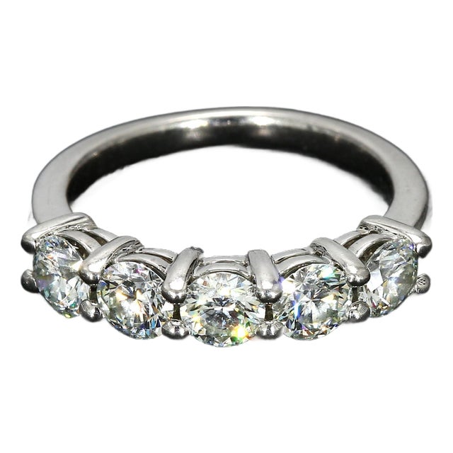 1.5ctw Natural Round Brilliant Diamonds in a Five-Stone Platinum Wedding Ring, Size 6.5 For Sale