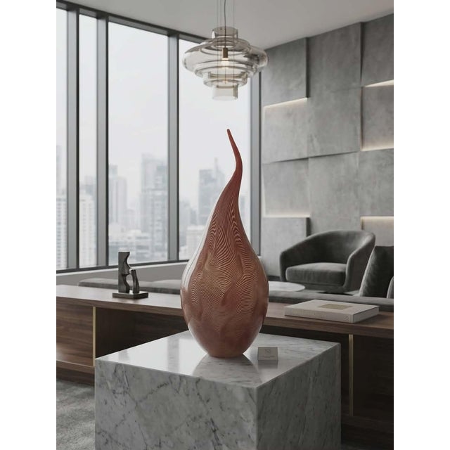 Spectacular glass art vase inspired by Lino Tagliapietra, a large sculptural piece with organic lines evoking a frozen...