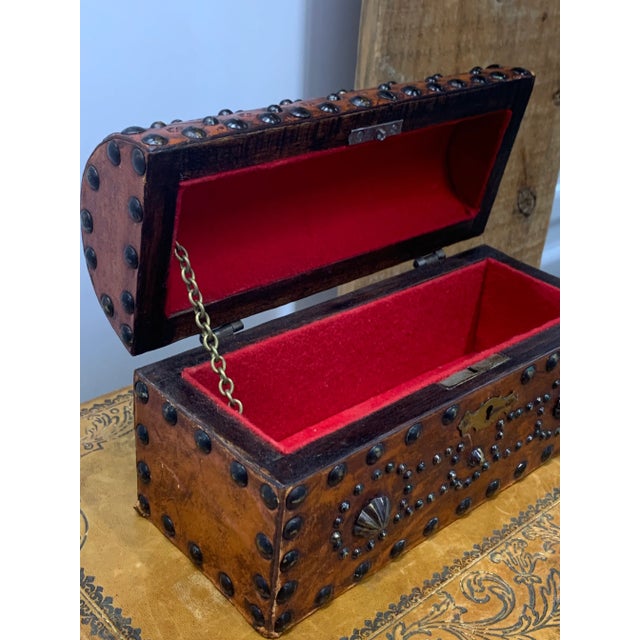 Metal Mid 20th Century Vintage Studded Leather Dome-Top Chest For Sale - Image 7 of 8