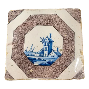 18th Century English Bristol or Dutch Delf Manganese Decorative Tile