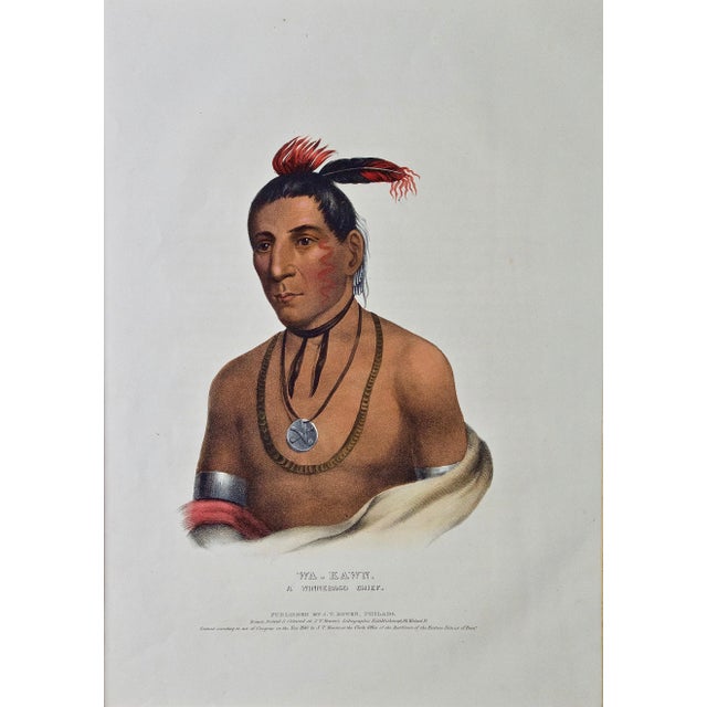 This is an original 19th century hand-colored folio-size McKenney and Hall lithograph of a Native American entitled "Wa-...