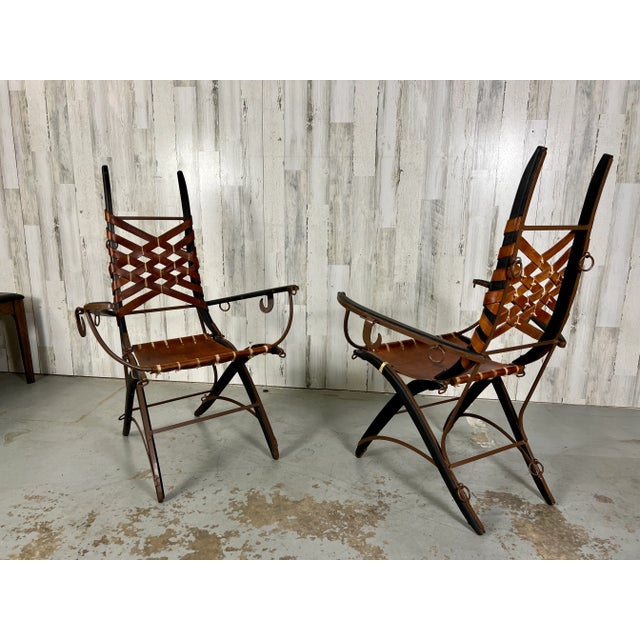 1960s Italian Belt Strap Leather Arm Chairs by Alberto Marconetti- a Pair For Sale - Image 12 of 13