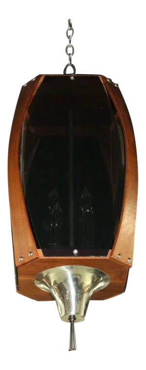Mid-Century Modern Pendant Light Fixture With Teak Frame