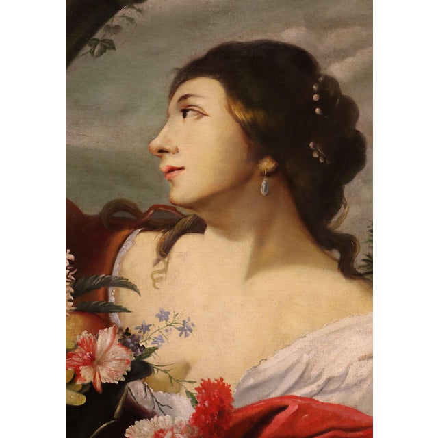 Abraham Brueghel, Girl with Flowers and Fruit, 1680, Oil on Canvas, Framed For Sale - Image 4 of 17