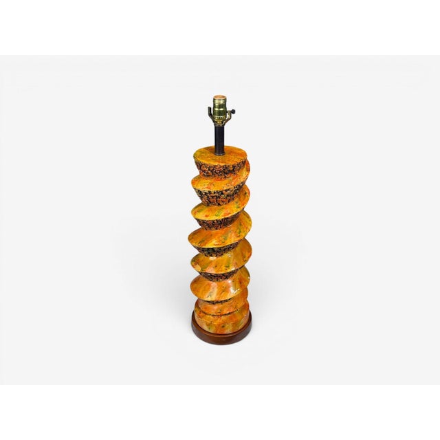 Wood 1960s American Modern, Large Table Lamp, Orange Ceramic, Walnut For Sale - Image 7 of 9