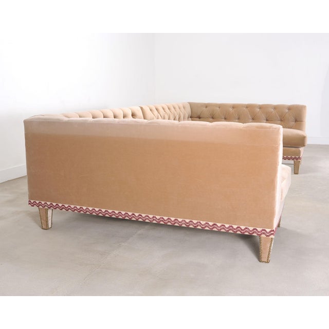 Bespoke Tufted Velvet 4-Piece Banquette Sectional Sofa 12 Ft For Sale In Sacramento - Image 6 of 18
