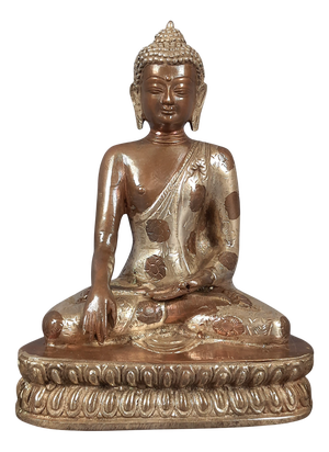 Vintage Two-Tone Copper & Silver Brass Lotus Buddha Statue, 20th Century