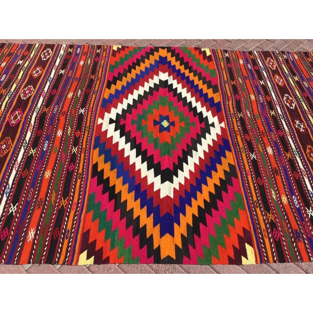 Mid-Century Modern Vintage Turkish Kilim Rug - 78" X 123" For Sale - Image 3 of 10