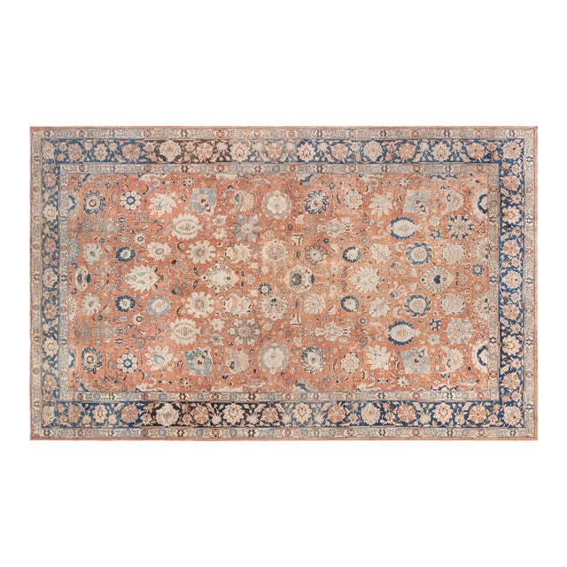 Antique Persian Tabriz Botanic Handmade Wool Rug For Sale