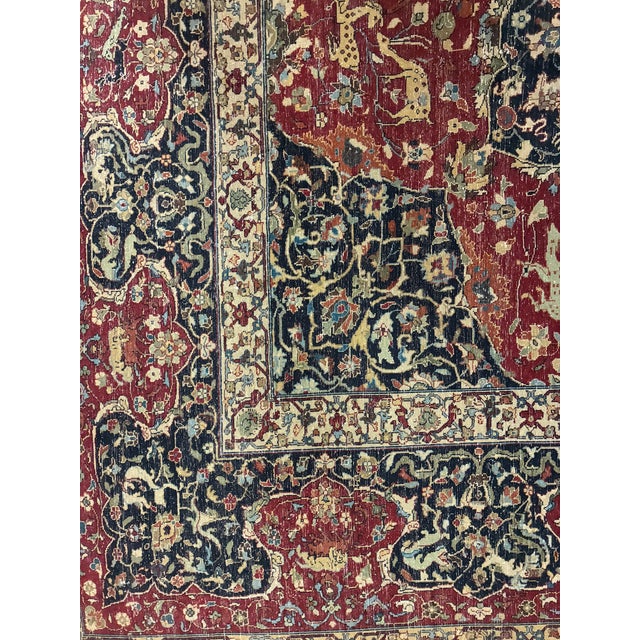 Vintage Hand-Knotted Persian-Style Pictorial Hunting Scene Rug For Sale - Image 11 of 12