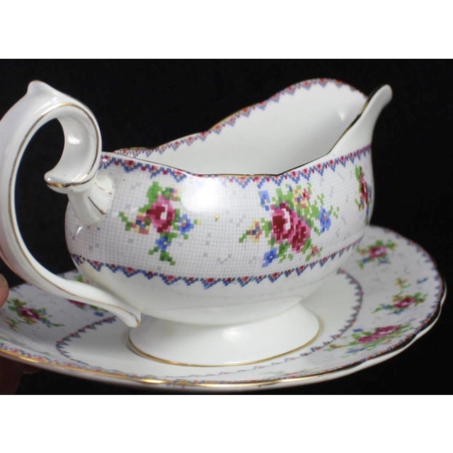 Ceramic Vintage Royal Albert Petit Point Gravy Boat With Underplate For Sale - Image 7 of 7