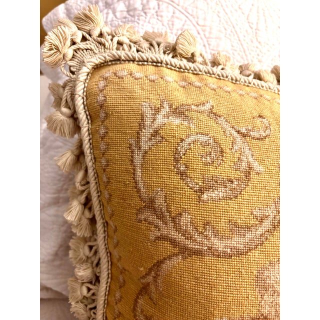 1960s Vintage Aubusson Needlepoint Petit Point Pillow With Cherubs Angels Tassel Trim For Sale - Image 5 of 12