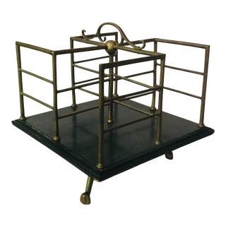 Vintage Brass and Wooden Tabletop Revolving Bookcase For Sale